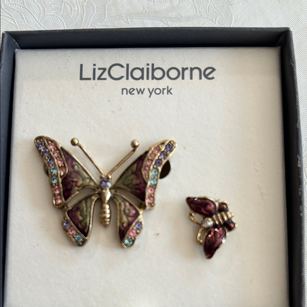 Liz Claiborne Gold-Tone Multicolor Enamel Butterfly Brooch Set